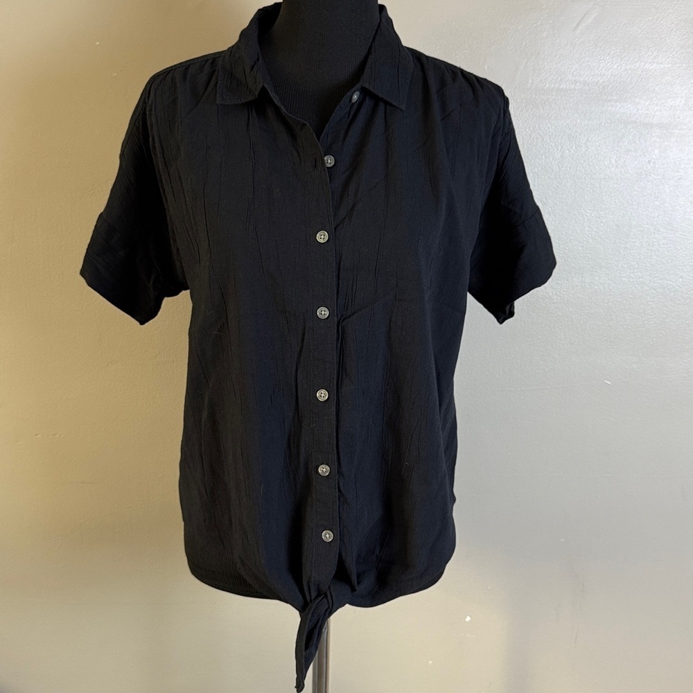 Style & Co. Black Short Sleeve Shirt Tie Front Waist Sz L NWOT